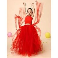 ball gown floor length flower girl dress satin tulle sleeveless straps ...