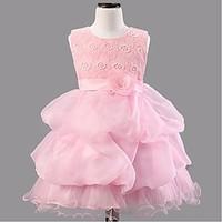 Ball Gown Knee-length Flower Girl Dress - Organza Sleeveless Jewel with Flower(s)