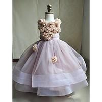 Ball Gown Sweep / Brush Train Flower Girl Dress - Satin / Tulle Sleeveless Jewel with