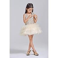 Ball Gown Short / Mini Flower Girl Dress - Tulle / Polyester Sleeveless Scoop with