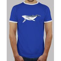 baby humpback whale - man, retro style, royal blue and white