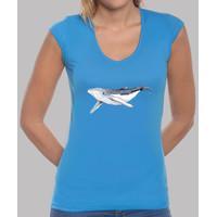 baby humpback whale - woman manga v-neck cut, azulón