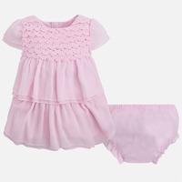 Baby girl short sleeve guipure dress with ruffles Mayoral