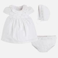 Baby girl first wardrobe dress with knickers and bonnet Mayoral