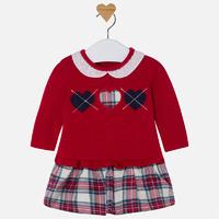 Baby girl long sleeve dress with tartan skirt Mayoral