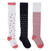 Baby girl soft cotton rich white floral black spot and pink stripe knit pull on tights three pa - Multicolour