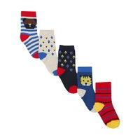 Baby boys colourful cotton rich stripe and animal print cosy socks - 5 pack - Multicolour