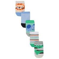 Baby boy cotton stretch animal and stripe print socks five pack - Multicolour