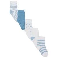 Baby boy light blue star and stripe pattern cotton rich pull on socks five pack - Blue