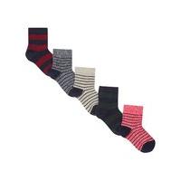 Baby boy cotton stretch assorted colours stripe patterns ankle socks five pack - Multicolour