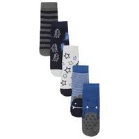 Baby boy blue and navy stripe star and dinosaur print socks five pack - Blue