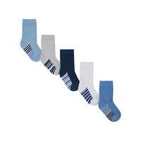 Baby boys blue grey and white star gripped soles cotton rich ankle socks - 5 pack - Blue