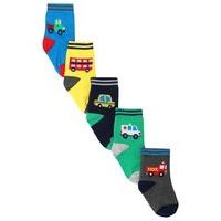 Baby boy cotton rich multi colour transport design ankle socks five pack - Multicolour