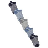 Baby boy cotton stretch navy and grey plain and stripe trainer socks five pack - Multicolour