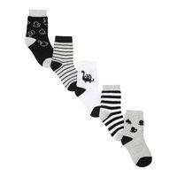 Baby boy cotton blend black white and grey Dinosaur print ankle socks - 5 pack - Grey