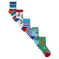 Baby boy colourful dinosaur and stripe print socks five pack - Multicolour