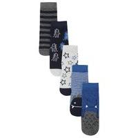 Baby boy blue and navy stripe star and dinosaur print socks five pack - Blue