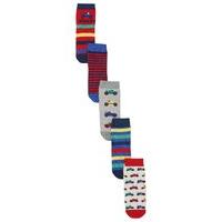 Baby boy cotton blend stretch multi-coloured stripe pattern racing car print ankle socks five pack - Multicolour