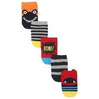 Baby Boy cotton rich assorted monster stripe design trainer socks five pack - Multicolour