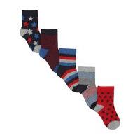 Baby boy cotton rich stretch fabric black red and blue assorted star stripe patterned ankle socks - Multicolour