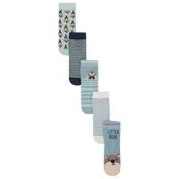Baby Boy Cotton Rich Striped and Little Bear Themed Everyday Ankle Socks - 5 pack - Blue