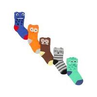 Baby boy animal turn over top assorted colours cotton rich ankle socks five pack - Multicolour