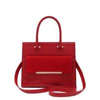 Bar Trim Tote Shoulder Bag Bold Bright Colour - Red