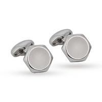 Babette Wasserman Hexagon Button Cufflinks Rhodium