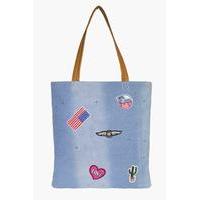 Badge Detail Shopper Bag - blue