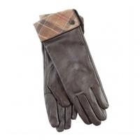 Barbour Lady Jane Leather Gloves, Chocolate and Muted Tartan, Small