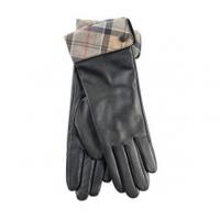 Barbour Lady Jane Leather Gloves, Black and Dress Tartan, Medium