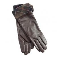 Barbour Lady Jane Leather Gloves, Chocolate and Classic Tartan, Medium