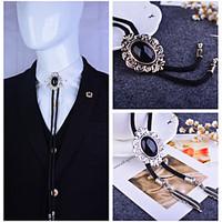 Baroque pattern Bolo Tie Western Cowboy Artificial Black Onyx Men Necktie