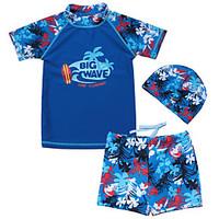 Baby Boy\'s Summer Blue Swimming 3pcs/set Swimsuit with Pant Hat Coconut Tree Print Bathing Suit/UV Protection Swimwear