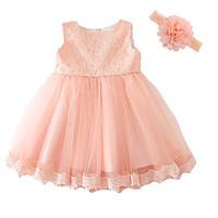 Baby Party/Cocktail Floral Dress, Polyester All Seasons Pink