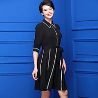 Bao yan Women\'s Casual/Daily Simple Swing DressSolid Shirt Collar Knee-length Length Sleeve Polyester Summer High Rise Inelastic Thin