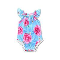Baby Girl Going out Beach Floral Print One-Pieces Cotton Polyester Newborn Summer Sleeveless Triangle Conjoined Clothes