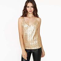 BAY AliExpress E Hot Sexy gold sequined straps Heavy beads Slim thin V-neck vest female