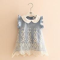 Baby Girl Kid Denim Top Sleeveless Ruffle Princess Dress Tulle Tutu Mini Lace Dress