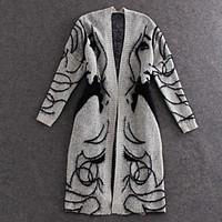 babu Women\'s Print Gray Coats Jackets , Casual Stand Long Sleeve