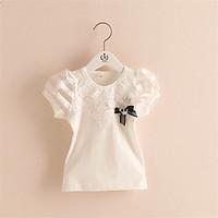 Baby Girls Short Sleeve Tee Shirts Ruffle White Pink Lace Embroidered Tops T-shirts