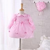 Baby Going out Casual/Daily Lace Dress Polyester Spring Fall Pink Dress with Hat