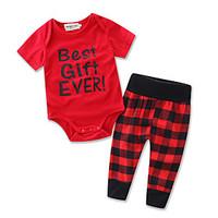 Baby Red Jumpsuit T-shirt Lattice Pants Kids Leisure Time Clothing Girl Boy Rompers Cotton Clothes Set Dress