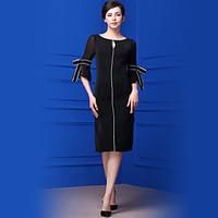 bao yan womens casualdaily simple sheath dresssolid boat neck knee len ...