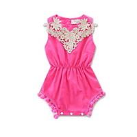 Baby Kids Going out Casual/Daily Beach Geometric Embroidered One-Pieces Cotton Girl Summer Sleeveless Jumpsuit Clothing
