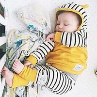 Baby Fashionable And Lovely Cotton Stripe Spell Hat Coat in Succession Striped Pants Two-Piece Outfit