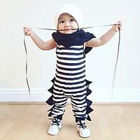 Baby Infants And Young Children Cotton Fashion Cartoon Stripe Pattern The Crocodile Tooth Edge Sleeveless Clothing Jumpsuit Climb Clothes
