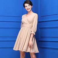 bao yan womens casualdaily simple swing dresssolid v neck knee length  ...