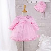 Baby Going out Casual/Daily Solid DressCotton Polyester Spring Fall Pink Petal Dress with Hat