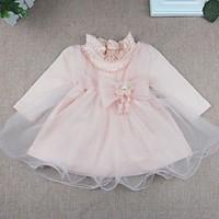 Baby Party/Cocktail Solid DressCotton Polyester Spring Fall Pink Dress with Pearl